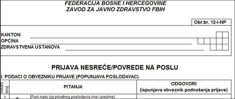 Prijava o nesreci na poslu