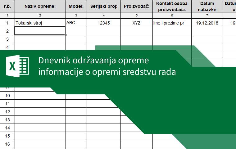 Dnevnik odrzavanja masina - Informacije o masinama